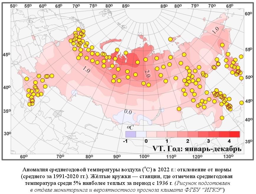 Основные особенности температурного режима на территории Российской Федерации в 2022 году